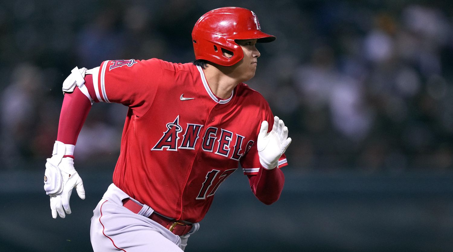 Los Angeles Angels designated hitter Shohei Ohtani runs